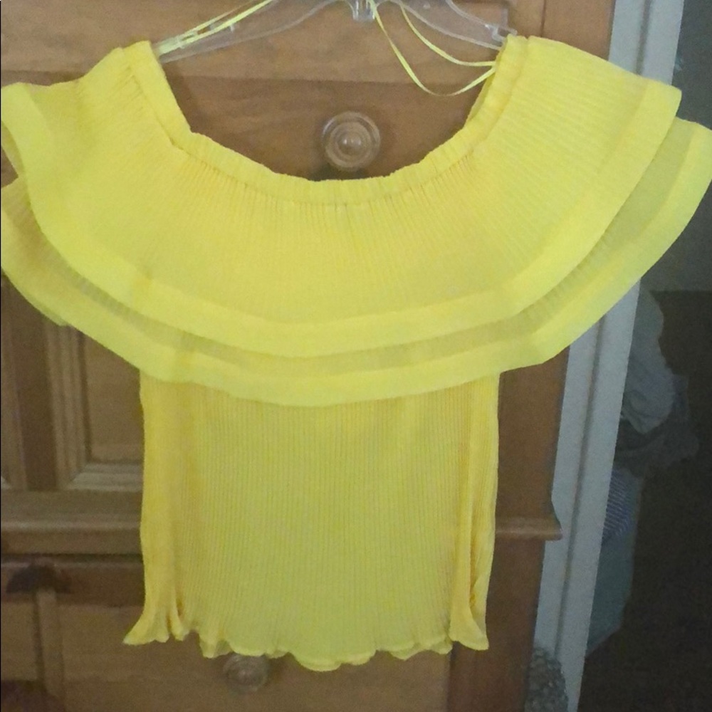 Cute yellow ruffle off the shoulder top